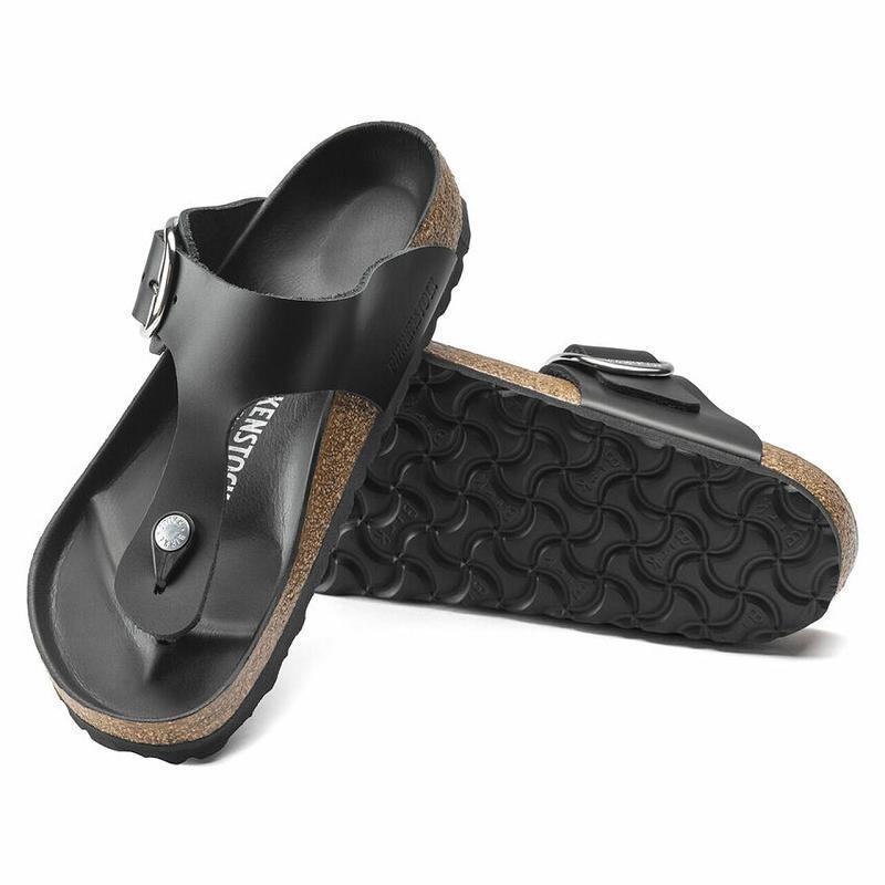 Birkenstock Big Přezkou Læder Gizeh Dame Sort | DK 421ILH